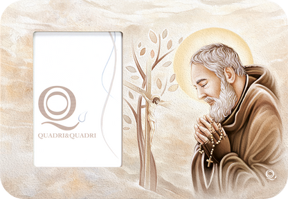 Portafoto Quadri&quadri in legno materico con bordi stuccati bianchi e retro laccato bianco PADRE PIO