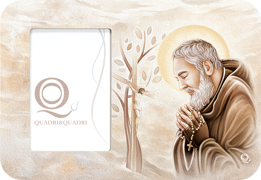 Portafoto Quadri&quadri in legno materico con bordi stuccati bianchi e retro laccato bianco PADRE PIO