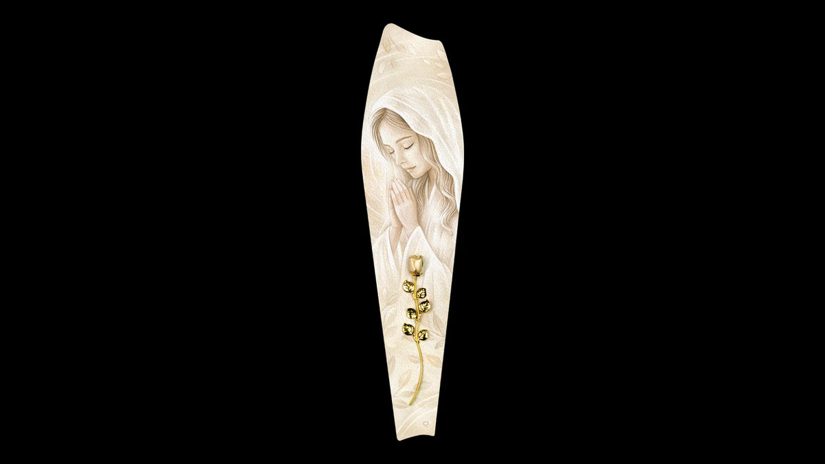 Pannello in legno materico Quadri&Quadri con rosa removibile e bordo oro Madonna